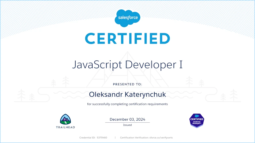 Salesforce JavaScript Developer Certification